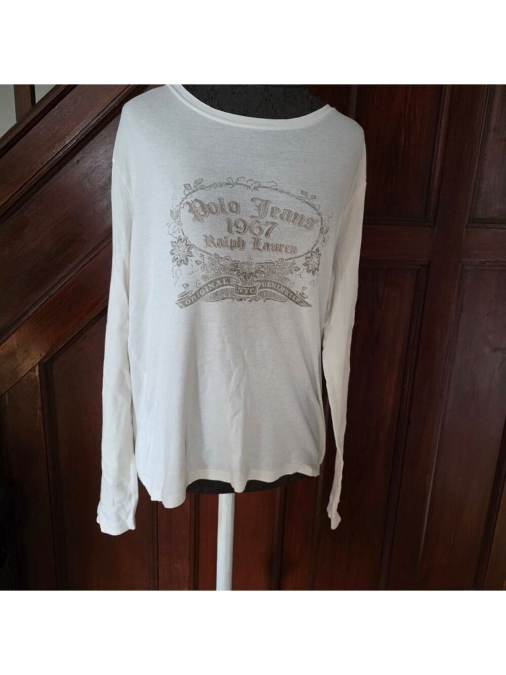 Polo Jeans Co. Ralph Lauren 1967 White Long Sleeve Graphic Tee Shirt Womens M